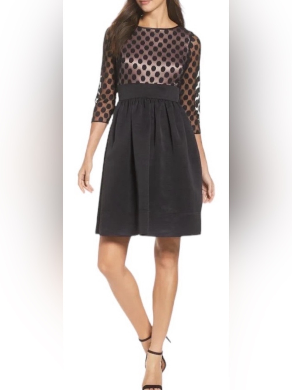 Eliza J Women's Black Dot Mesh Bodice Fit And Flare Dress Cocktail Dress Size 8